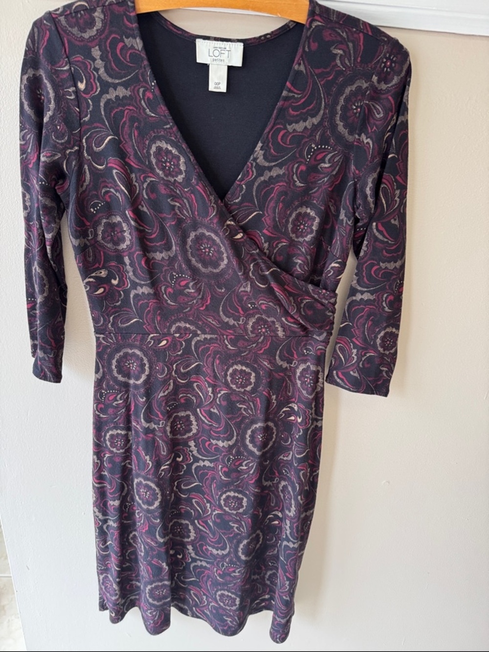 Bundle Of Three-Wrap & Fit Knit Dresses - Fuchsia, Purple, Patterned Black - Picture 7 of 11